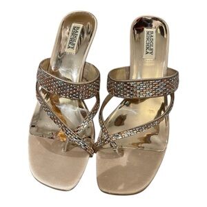 Badgley Mischka Zena Crystal Embellished Mid Heel Sandals Size 9.5